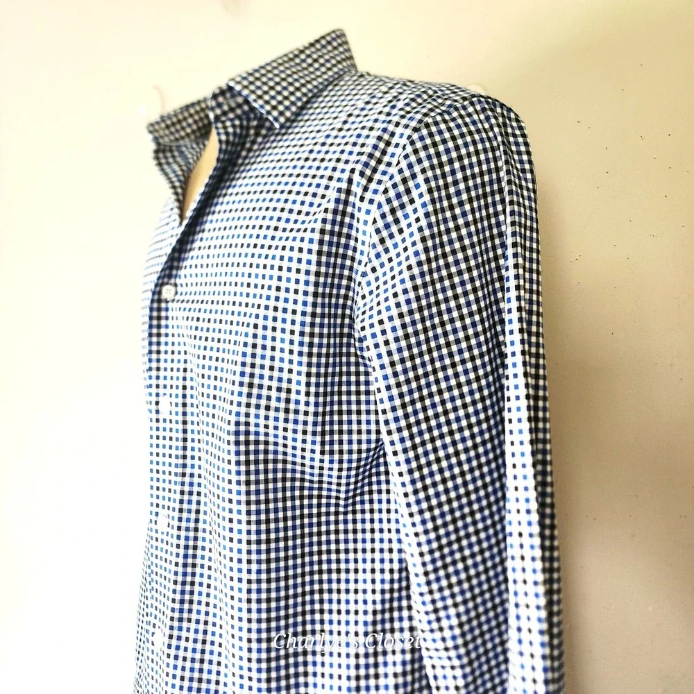Banana Republic Button‎ Up Blue/Black Gingham Mens M Non-Iron Slim Fit Shirt